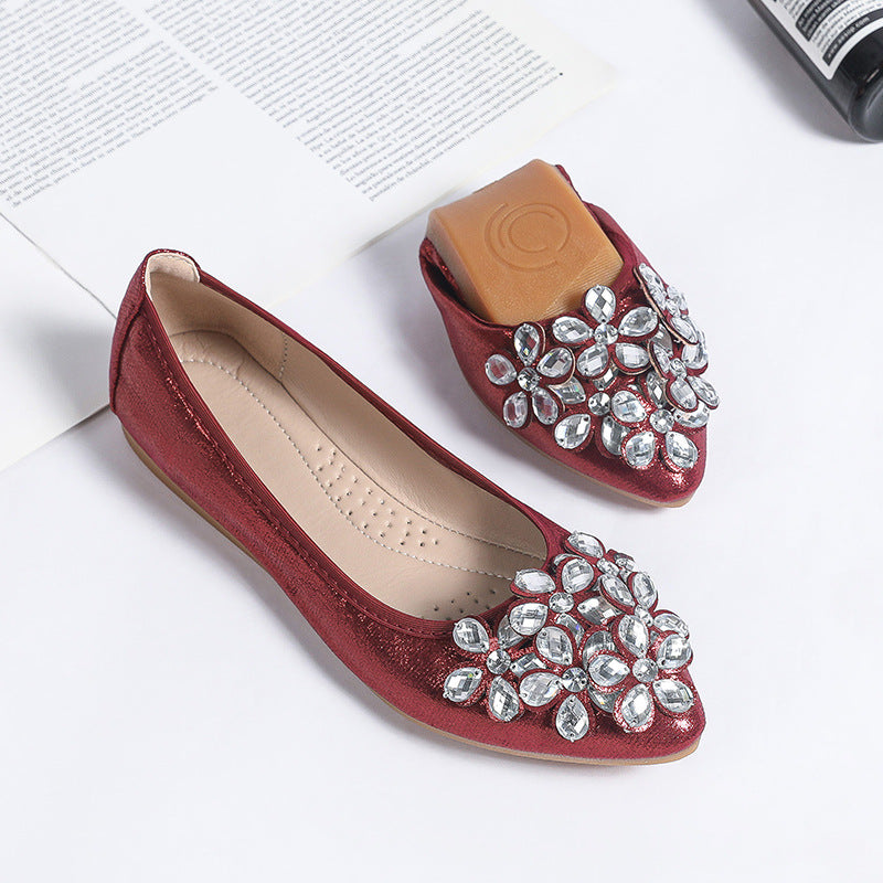 Bow Pointed-Toe Rhinestone Flats