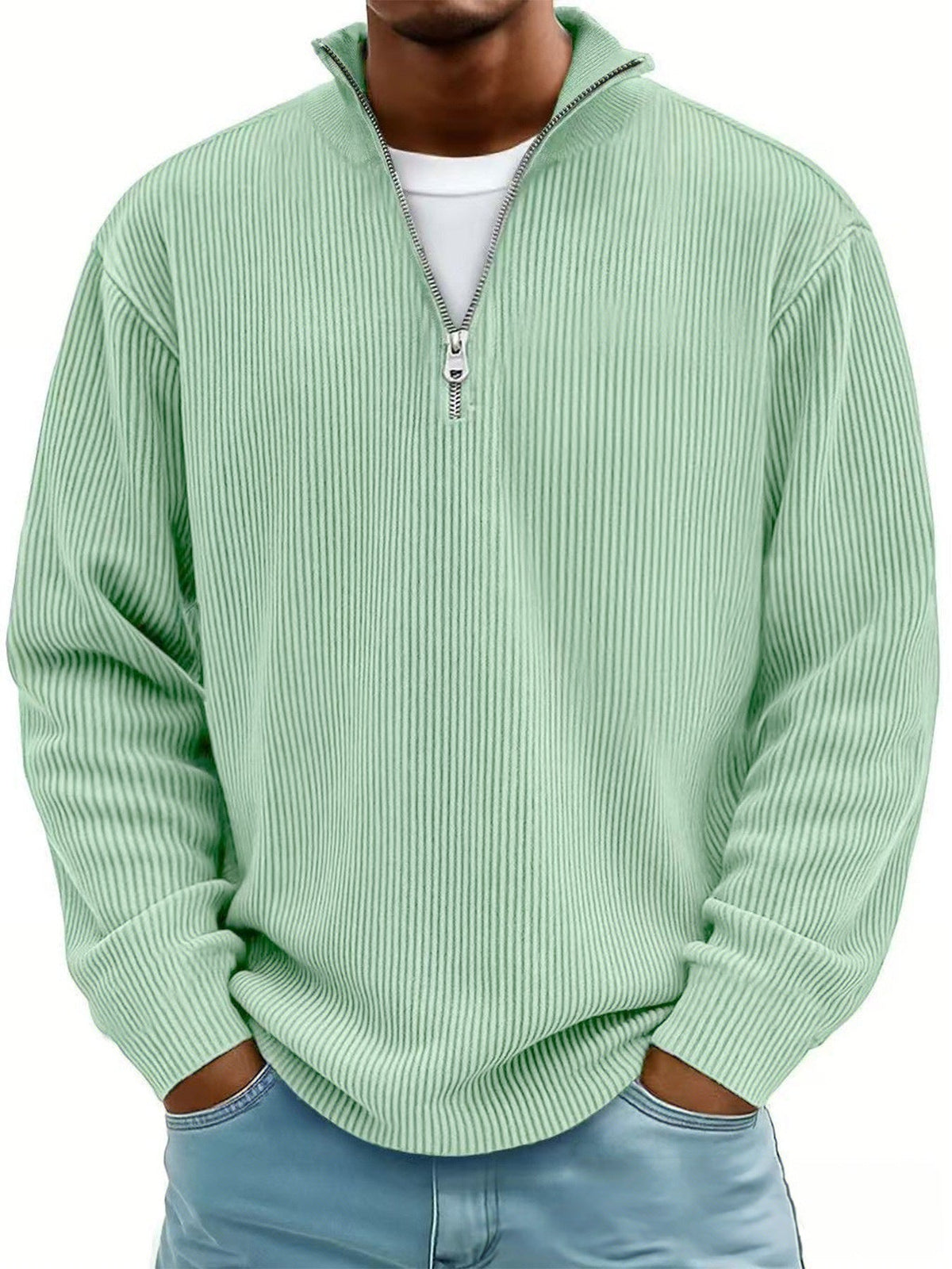 Amazon's 2025 Autumn And Winter New Men's Casual Stand-Up Collar Zipper Corduroy Long-Sleeved Men's Polo Shirt Sweatshirt