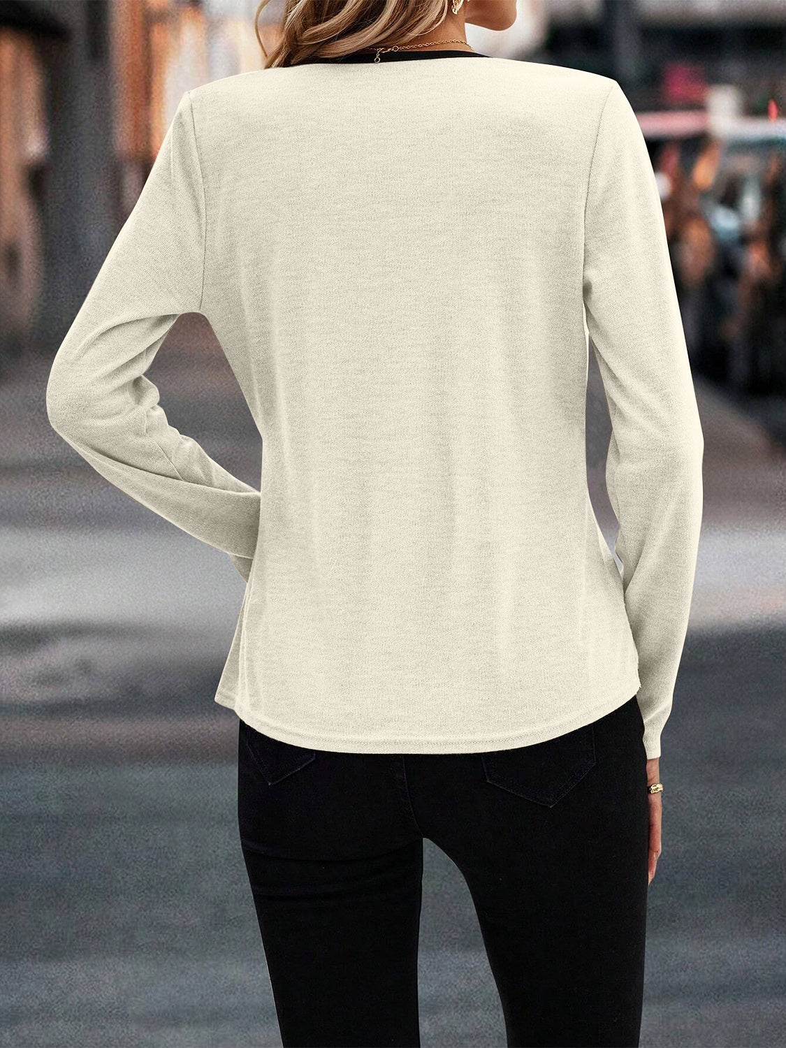 Camiseta de manga larga con ribete de contraste cruzado de talla grande