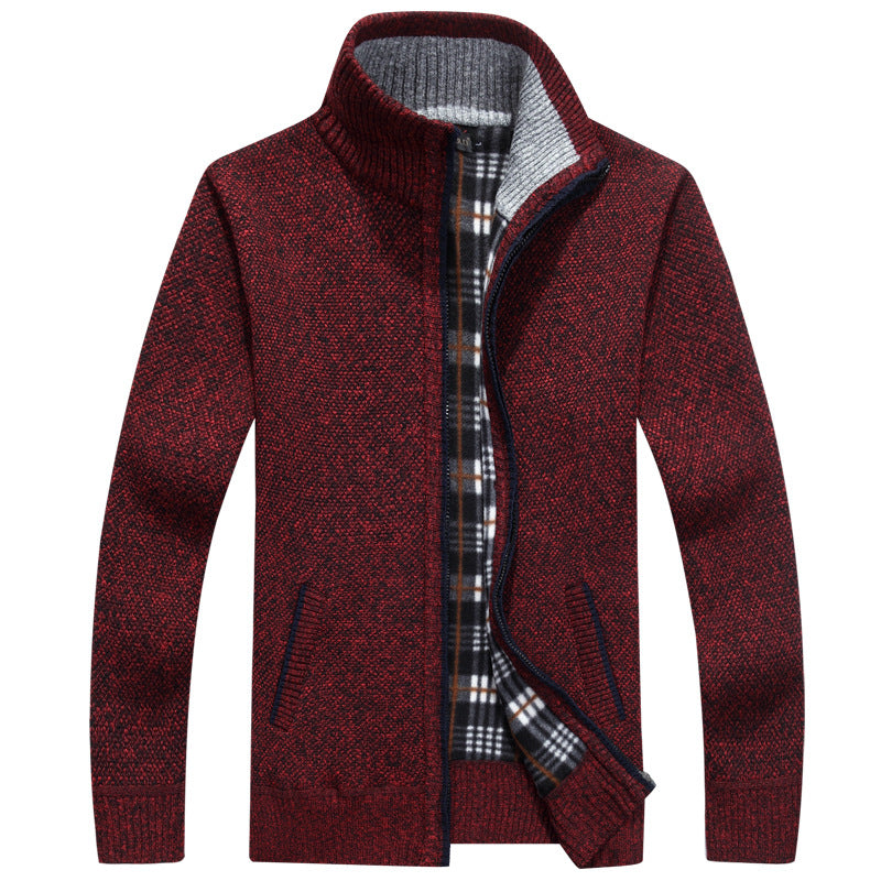 Men's Autumn And Winter Cardigan Zipper Sweater Thickened Fleece-lined Collar Men's Loose Warm Sweater Jacket Top For Men