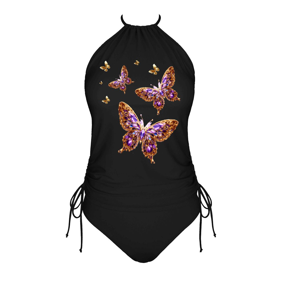 Women's Gold & Purple Butterfly Tankini Swimwear Set (Made in USA)