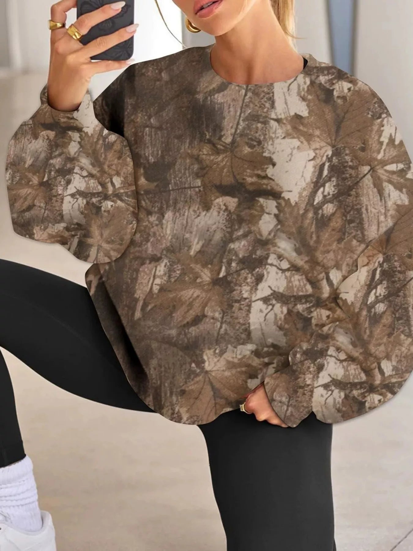 Oversized Printed Crew Neck Sweatshirt