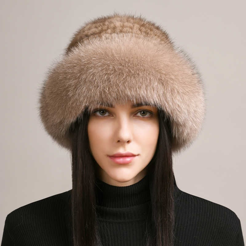Gorro de invierno para mujer de pelo de visón – Gorro elegante y cálido de piel trenzada