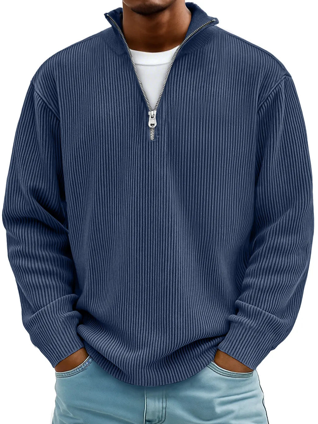 Amazon's 2025 Autumn And Winter New Men's Casual Stand-Up Collar Zipper Corduroy Long-Sleeved Men's Polo Shirt Sweatshirt