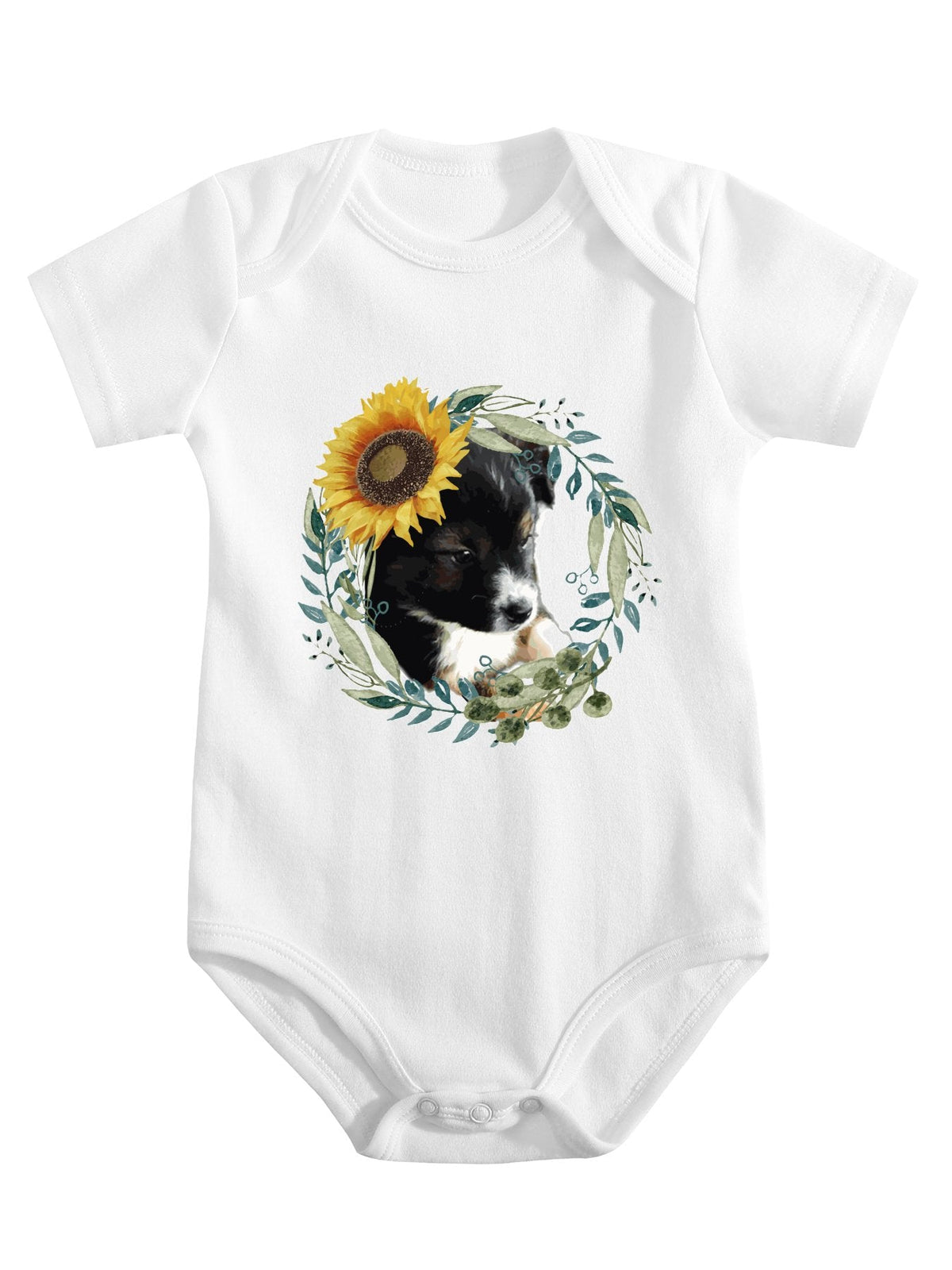 Cute Black Puppy Unisex Cotton Short Sleeve Baby Onesie Outfit