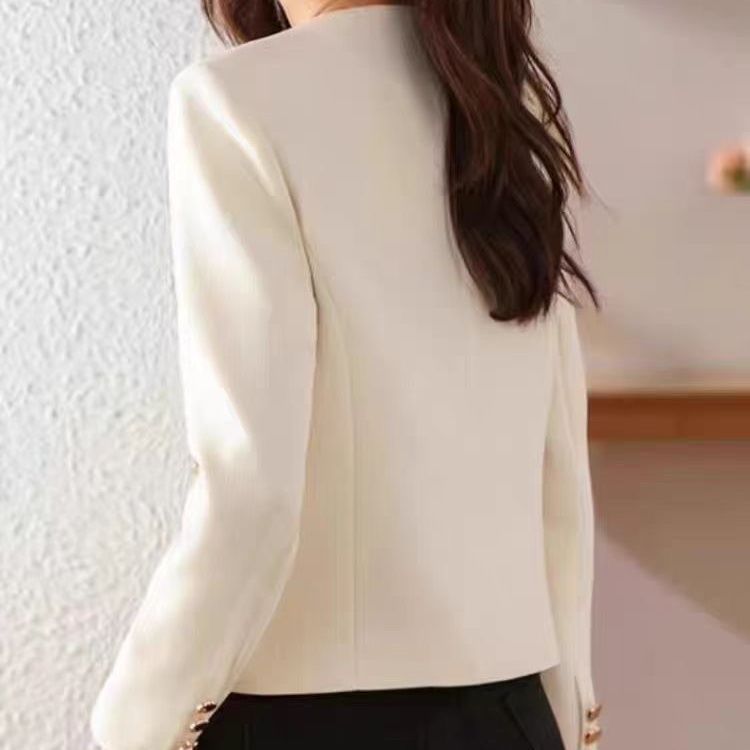 Chaqueta corta con cuello redondo para mujer – Prenda de abrigo informal ligera