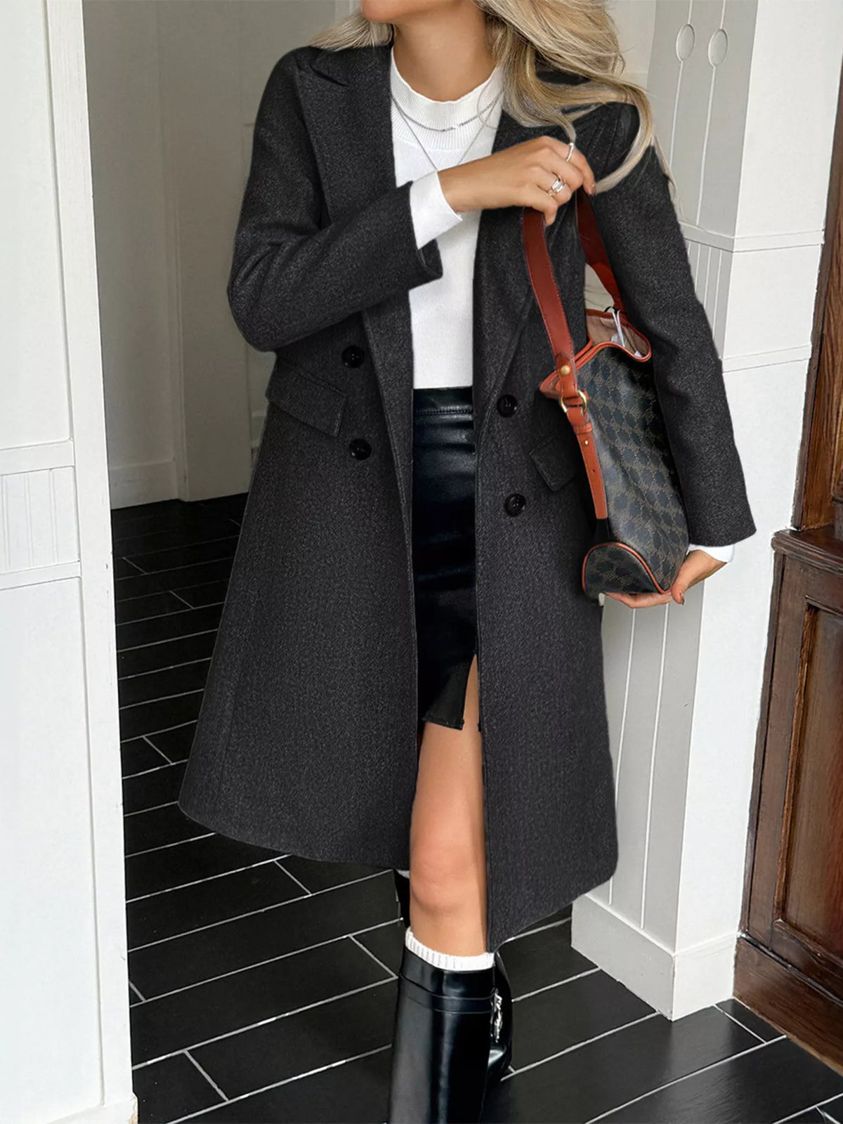 Double-Breasted Wool Blend Overcoat