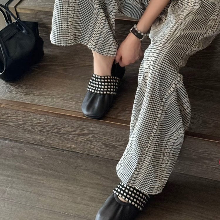 French Retro Hollow-Out Woven Flats Women, 2026 Summer New Arrival Plus Size Round Toe Shallow-Cut Perforated Low Heel Leather Dress Shoes