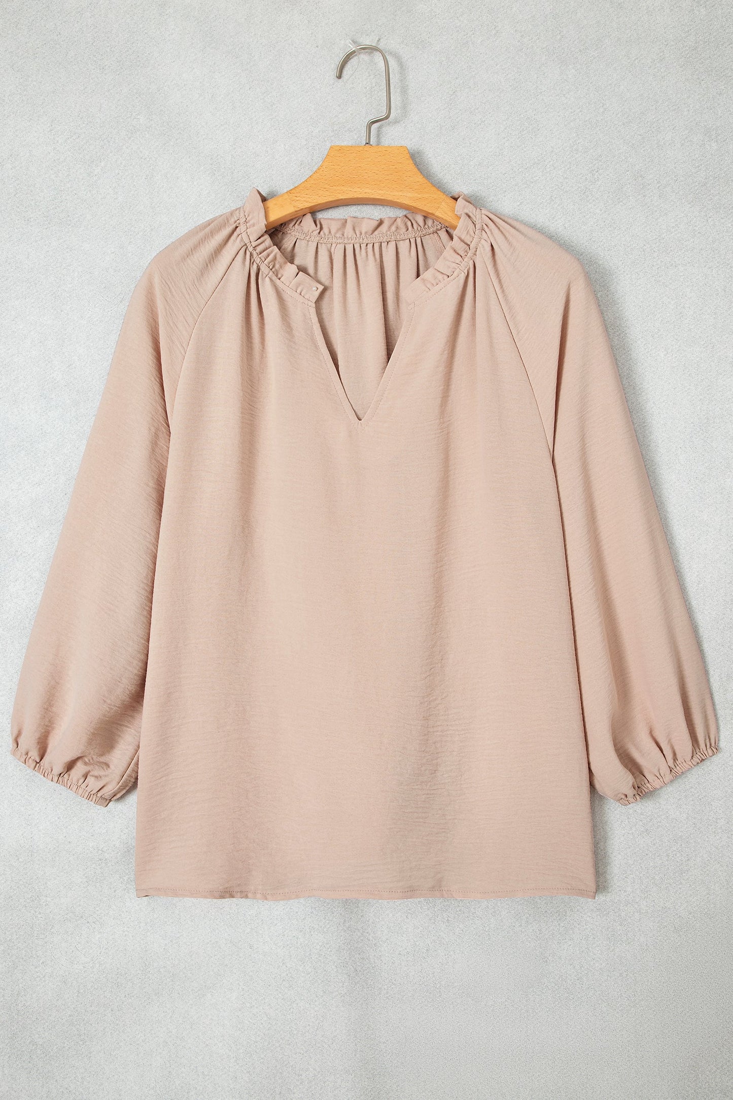 Parchment V Neck Gathered Cuff Three Quarter Sleeve Blouse