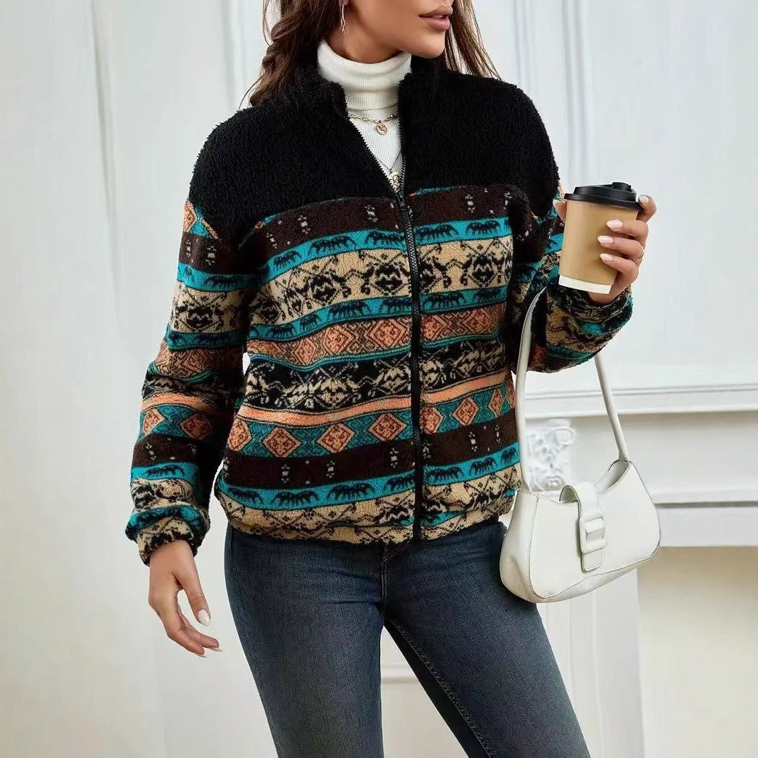 Cárdigan de felpa de doble cara con cremallera para mujer – Chaqueta de invierno con cuello alto