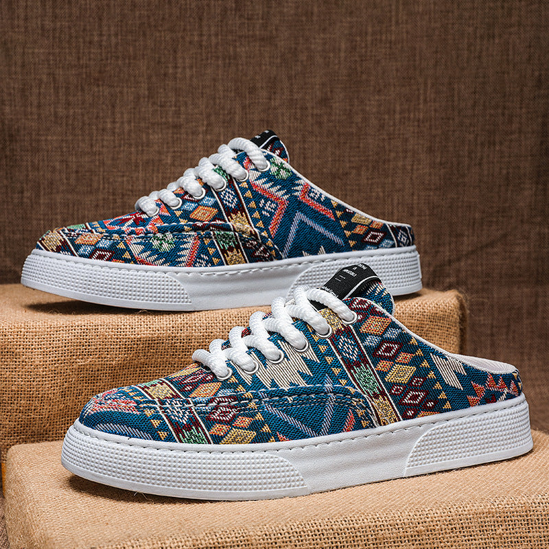 Lazy Semi Slipper Shoes Trendy Versatile Casual Canvas Shoes