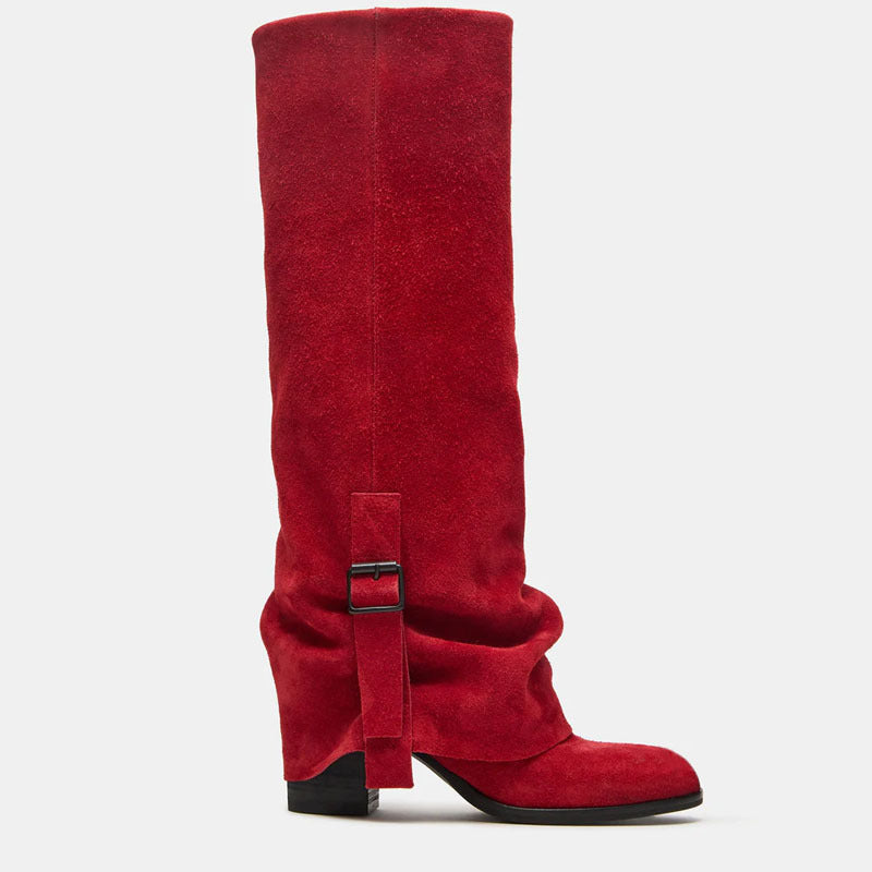 Womens Slip On Over The Knee Round Toe Boots