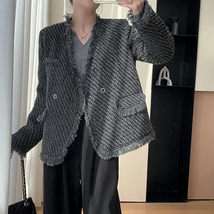 Women's Tassel Wool Coat Set for Winter