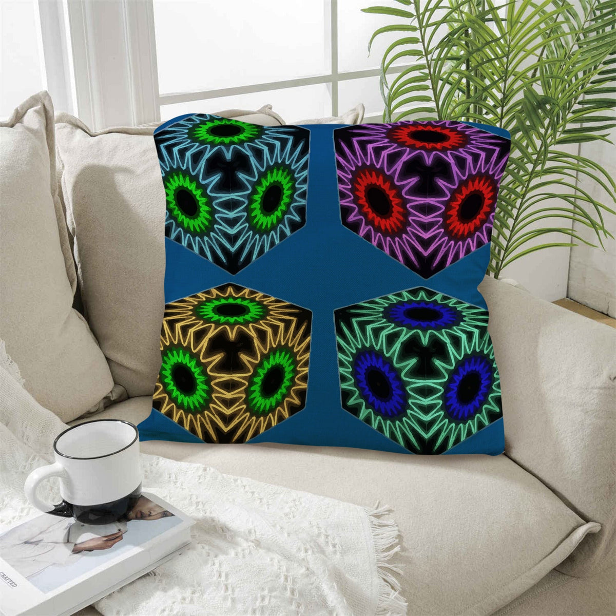 Colorful Cubes Blue Indoor Throw Pillow Covers | Ships from USA