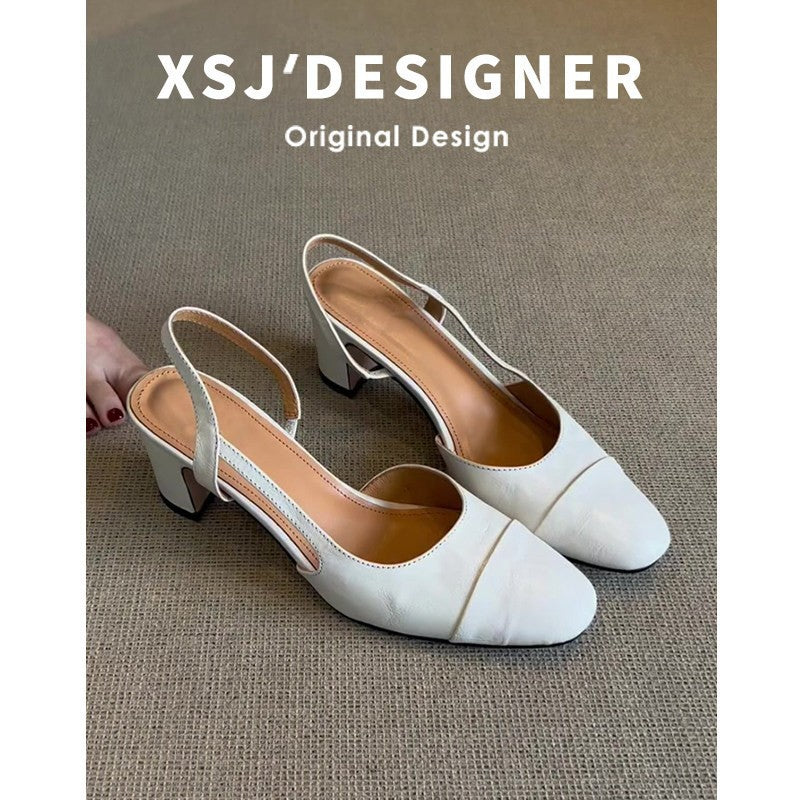 Low-cut Shoes Retro Round-toe Womens Chunky-heel Pumps