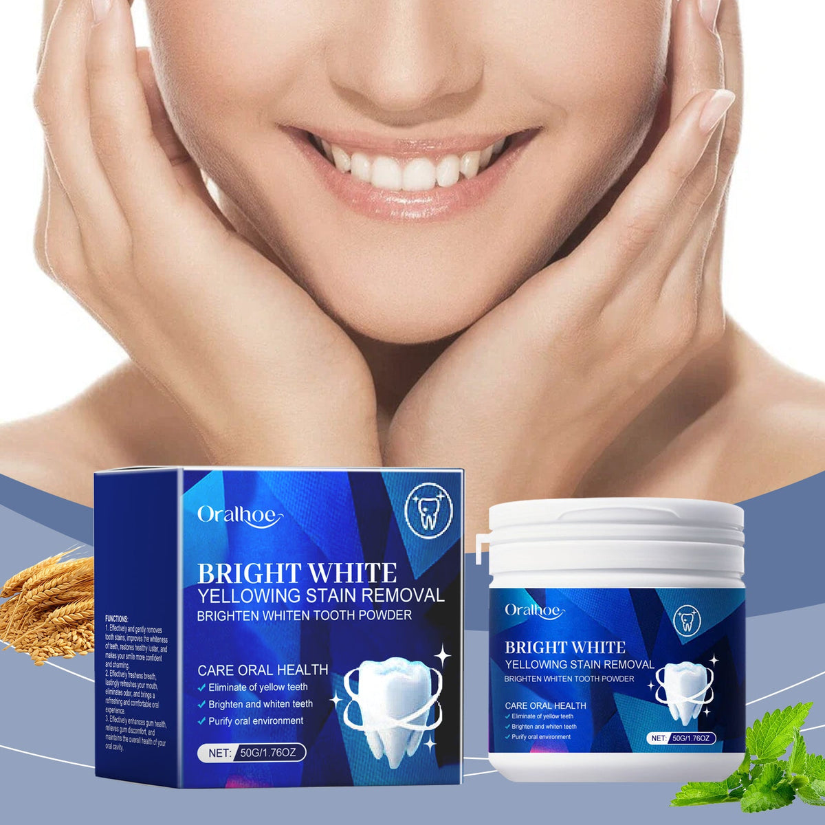 Peppermint Dental Powder, 50g, Oral Care, Oral Care Product for Daily Oral Care