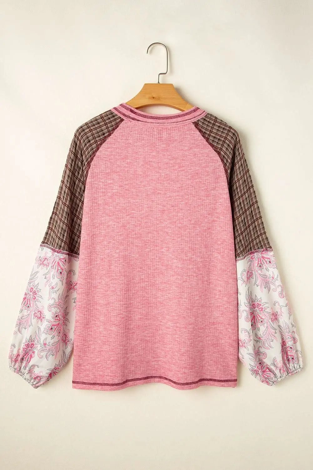 Sweaters Love Salve Fushia Patchwork Top Women's Casual Knit Top: Ribbed & Raglan