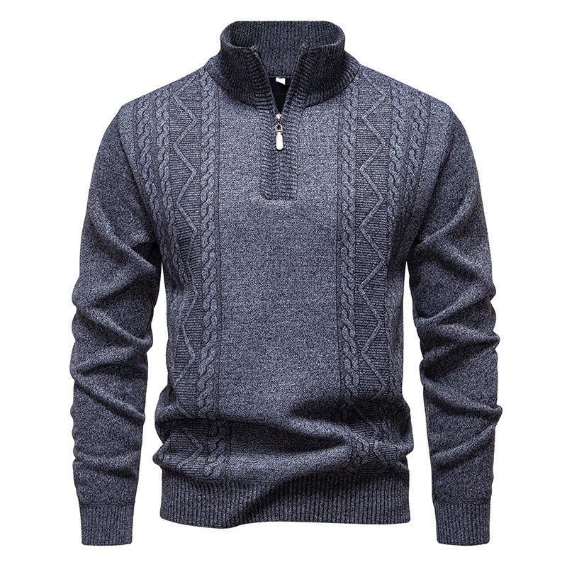 Mens Winter New Arrival Stand-Collar Half-Zip Pullover Knitted Sweater