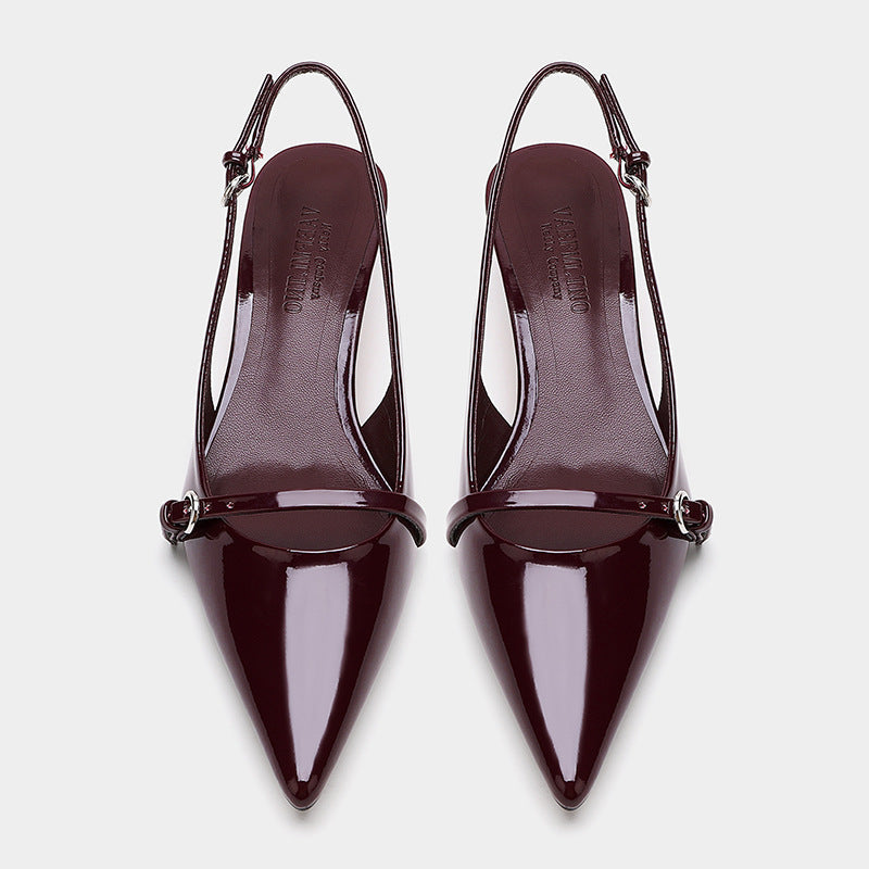 Wine Red Retro Style Pointed-Toe Sandals