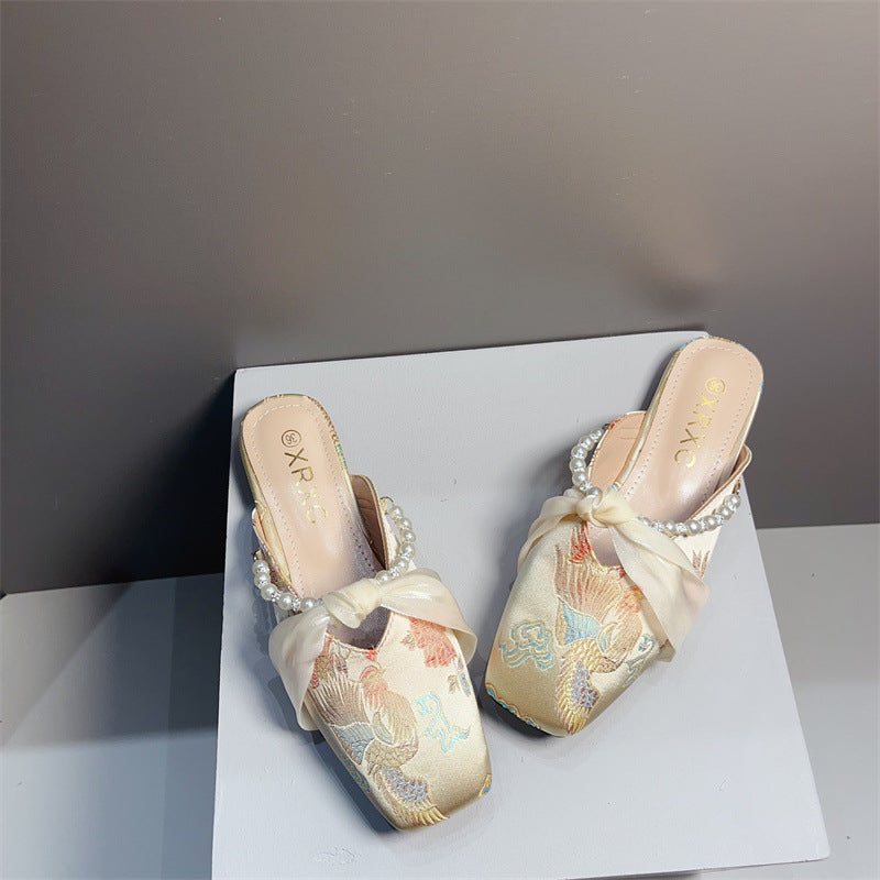 Women's Embroidered Square-toe Flat Dress Shoes
