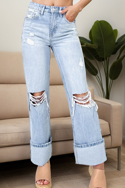 Jeans de cintura alta desgastados con bolsillos