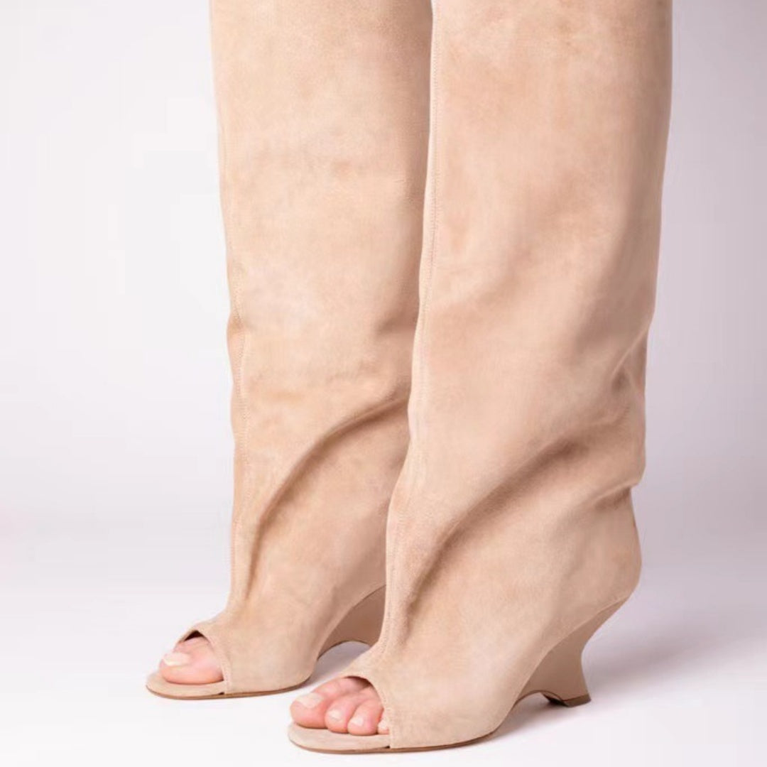 Women's Peep Toe Wedge Suede Boots