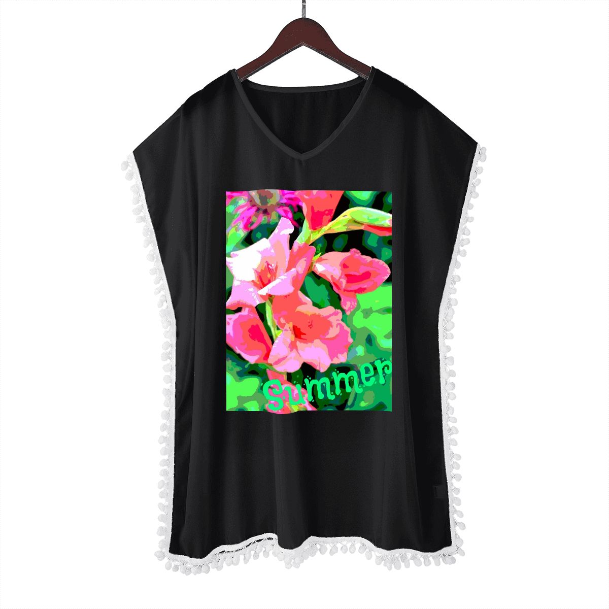Women's Pink Gladiolas Summer Design Chiffon Beach Coverup (Made in USA)