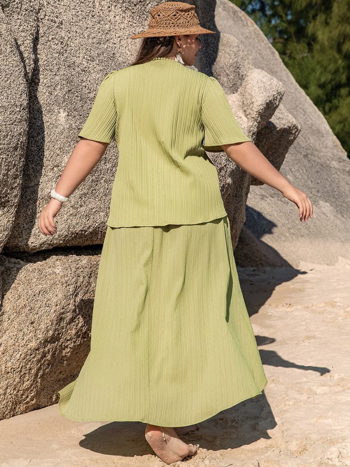 T-Shirts Trendsi Two-Piece Sets - Chic Plus Size V-Neck & Skirt Set - Premium Quality