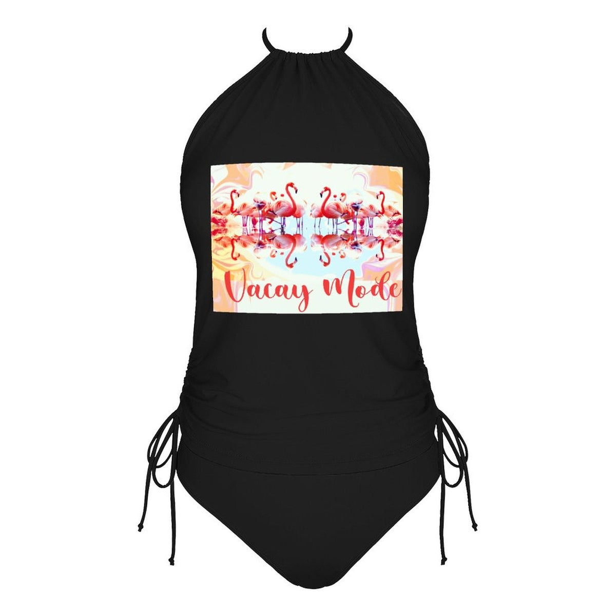 Flamingos in Vacay Mode Halter High Neck 2-Piece Swimsuit (Made in USA)