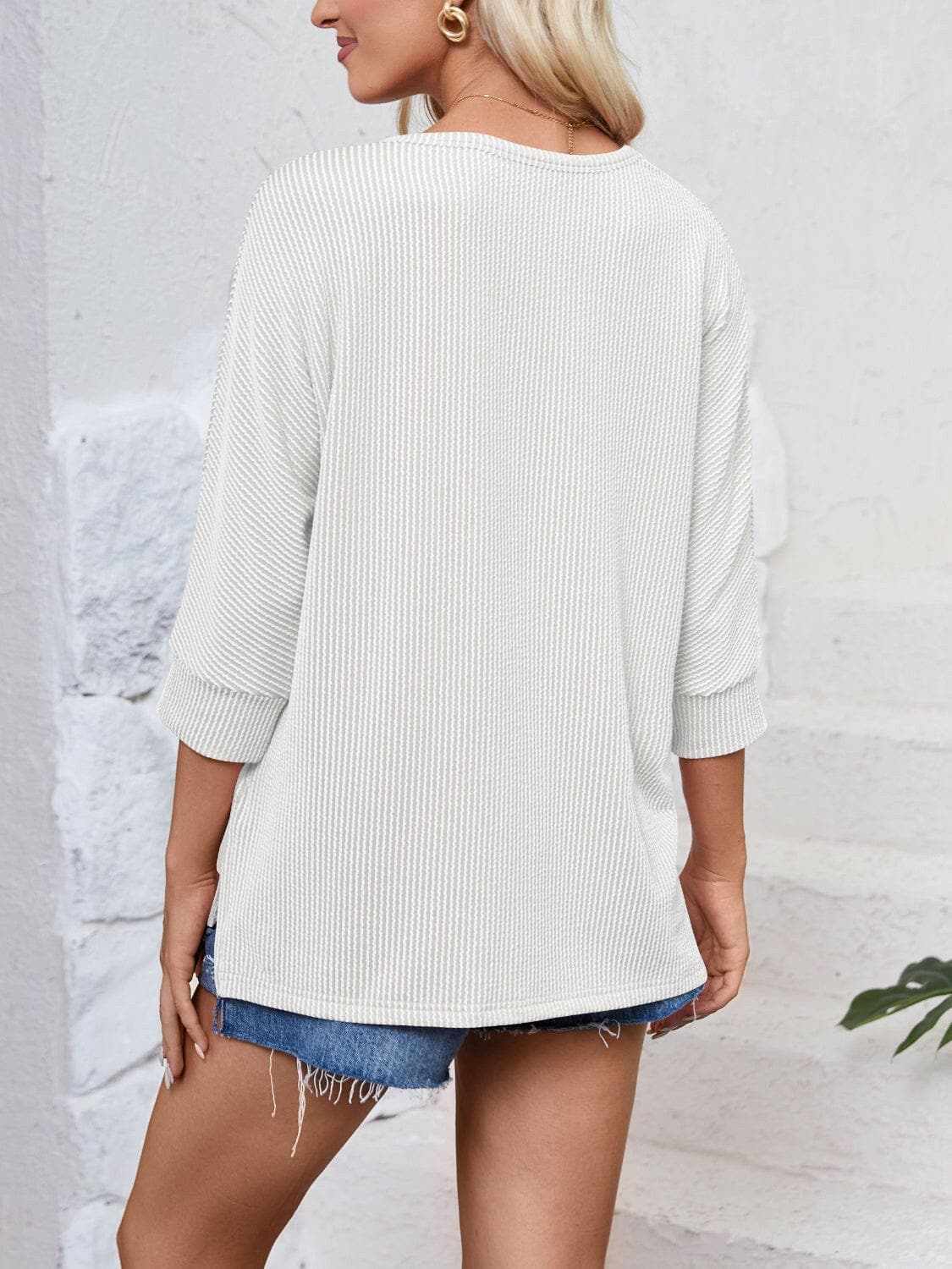 T-Shirts Trendsi just arrived - Textured 3/4 sleeve blouse