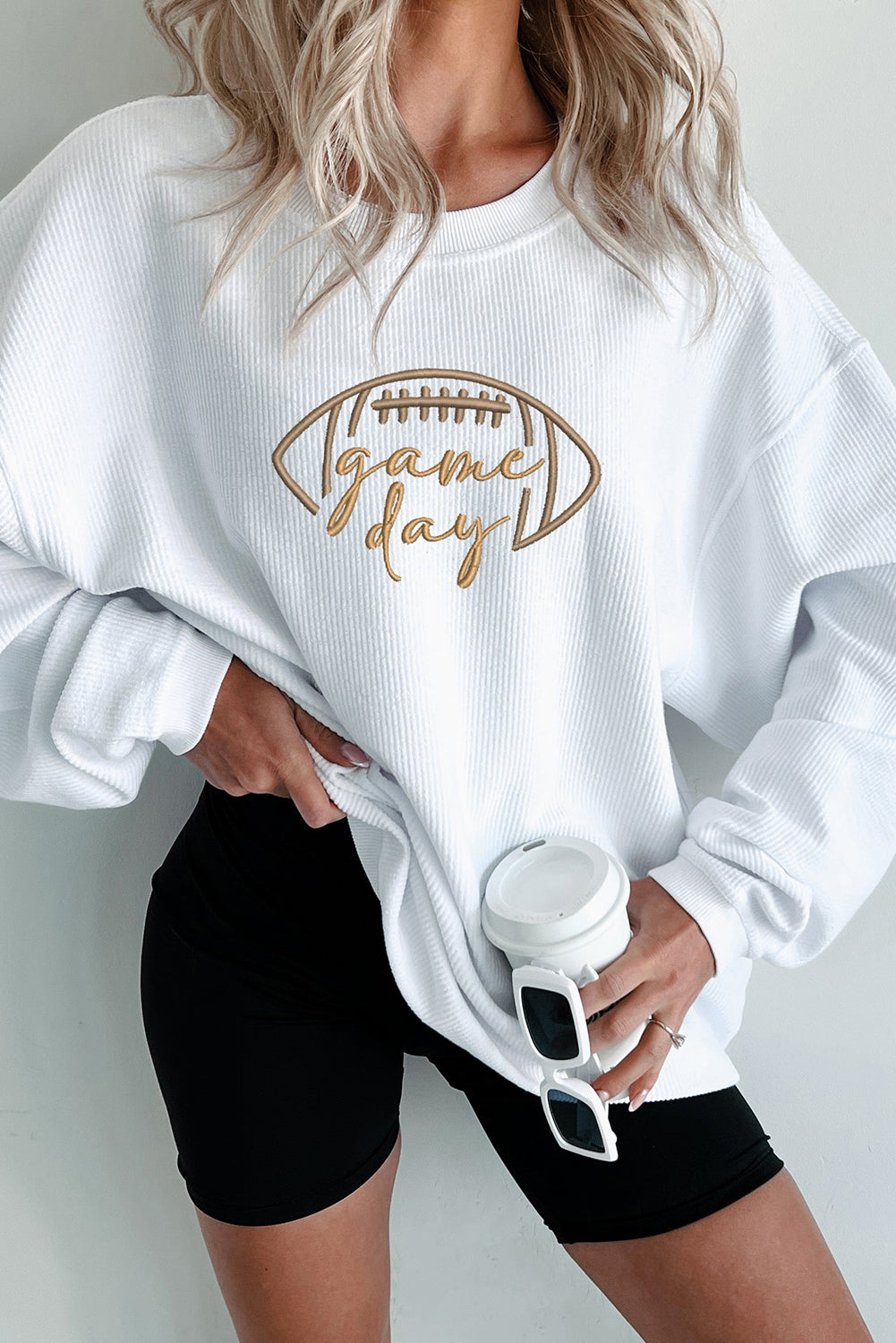 Sudadera gruesa bordada de fútbol negro para el día del partido