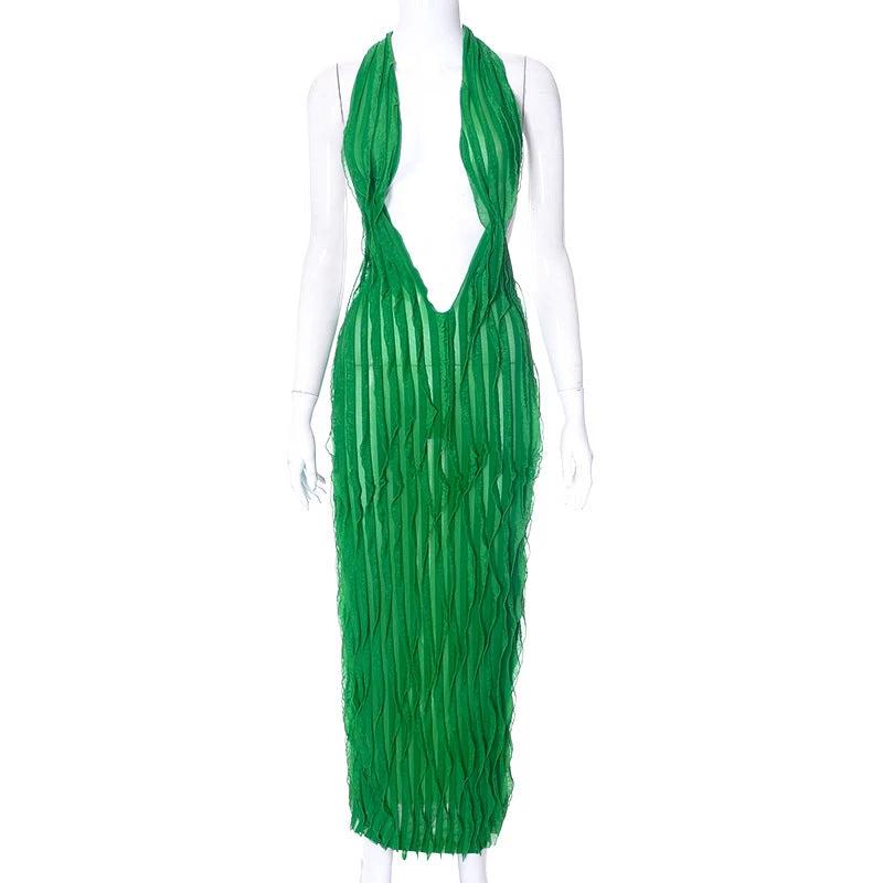 Women's Wave Pattern Chest Wrap Tied Dress