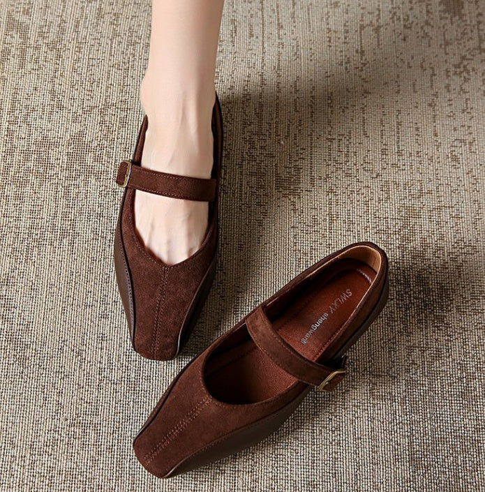 Women Stylish Vintage Mary Jane Shoes, French Soft Leather Low Cut Pumps, One Strap Block Heel Ladies Leather Shoes
