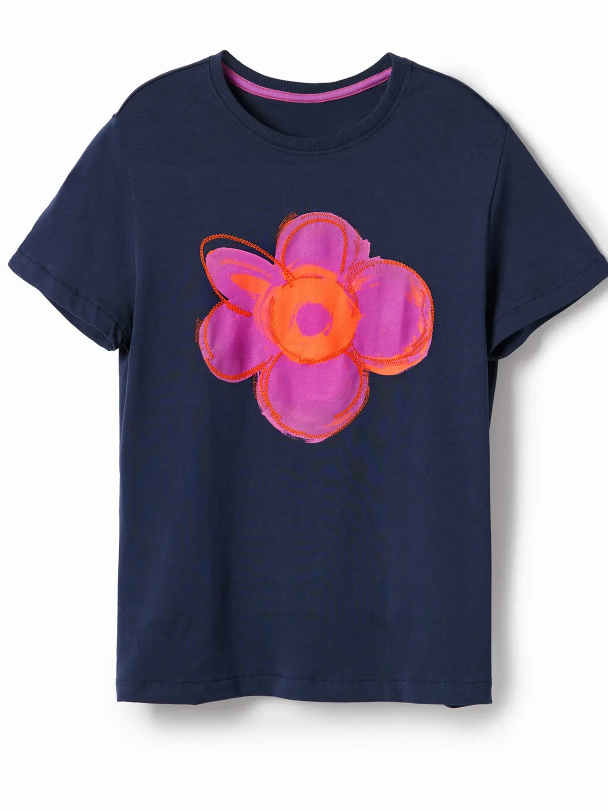 Flower Graphic Round Neck T-Shirt