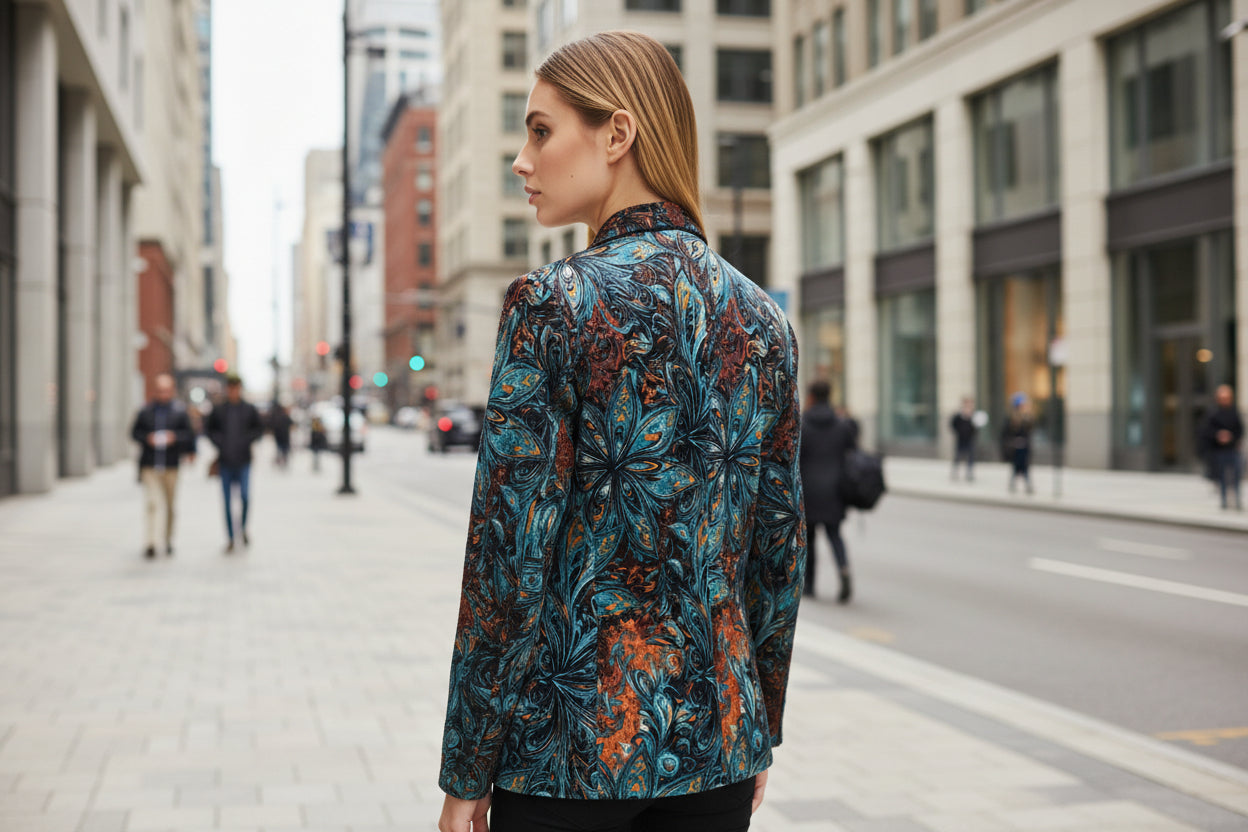 Chaqueta estampada de traje para mujer con forro – Blazer informal para la oficina Otoño Invierno