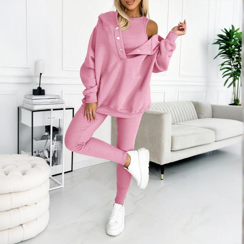 Conjunto de tres piezas de color liso para mujer