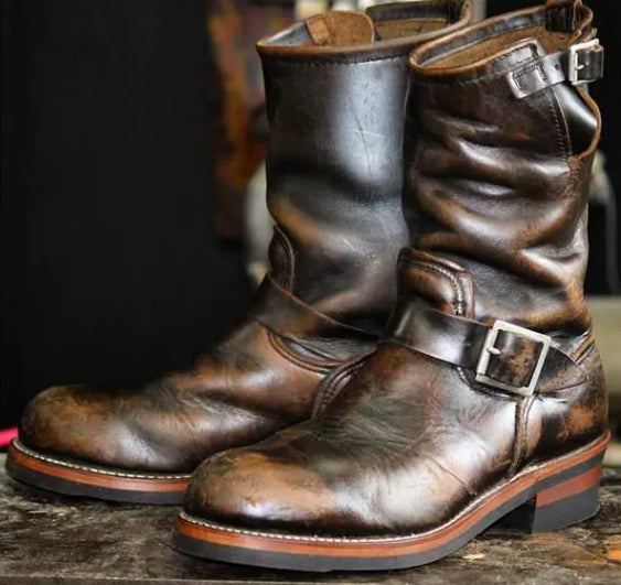 Men's Low-Heeled Round-Toe Mid-Tube Boots