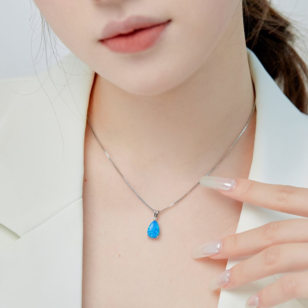 S925 Sterling Silver Opal Necklace