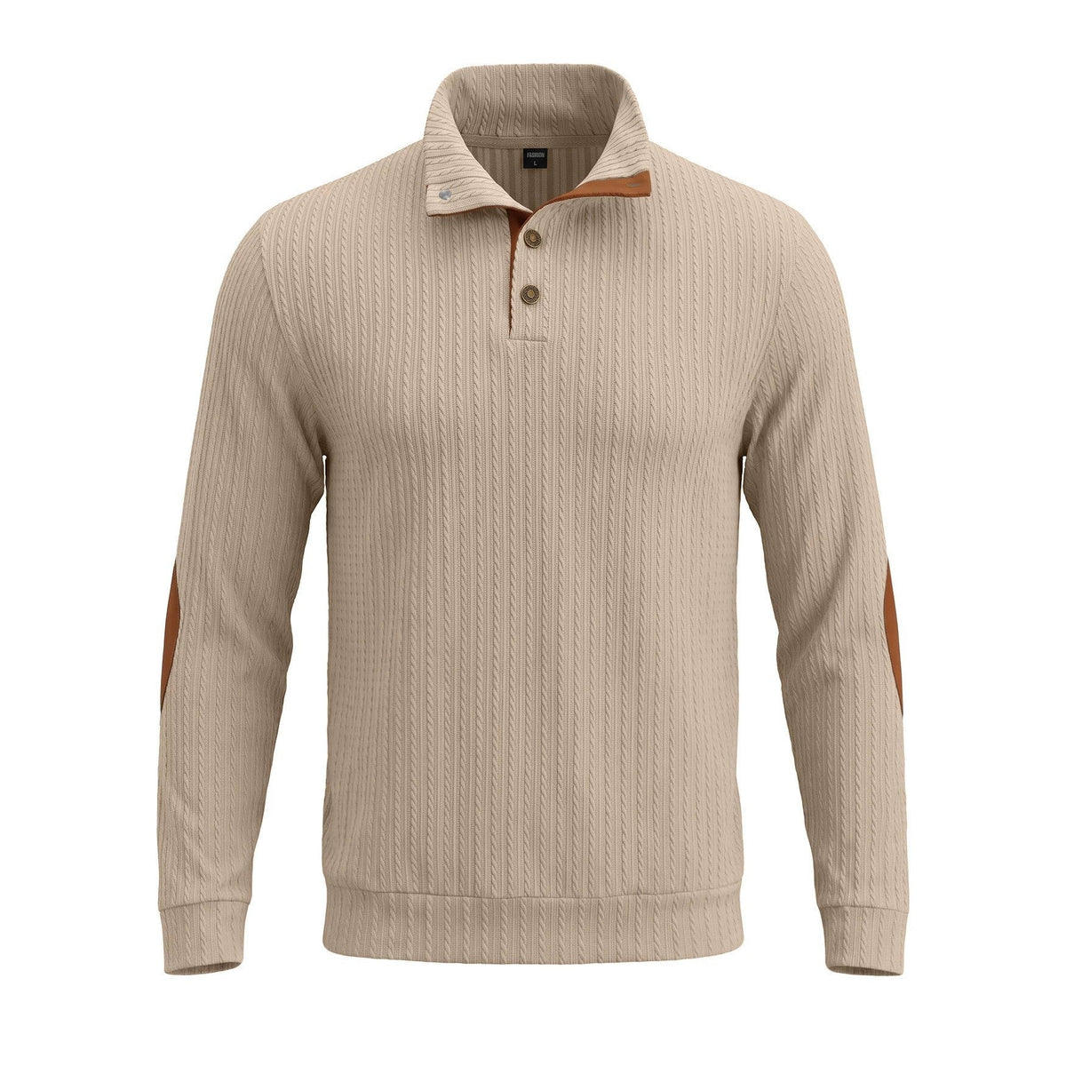 Men's Stand Collar Textured Jacquard Sleeve Patch Sweatshirt, American-Style Plus Size Casual Sports Polo Shirt For Export