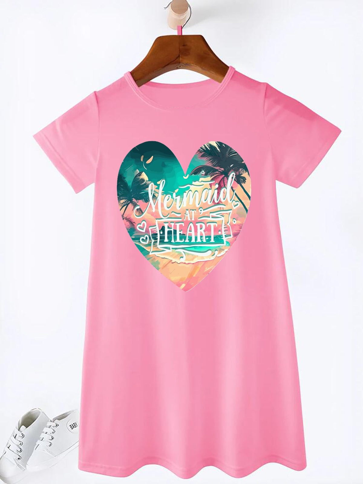 Girl's Mermaid at Heart Black Summer Dress (Front Printing)