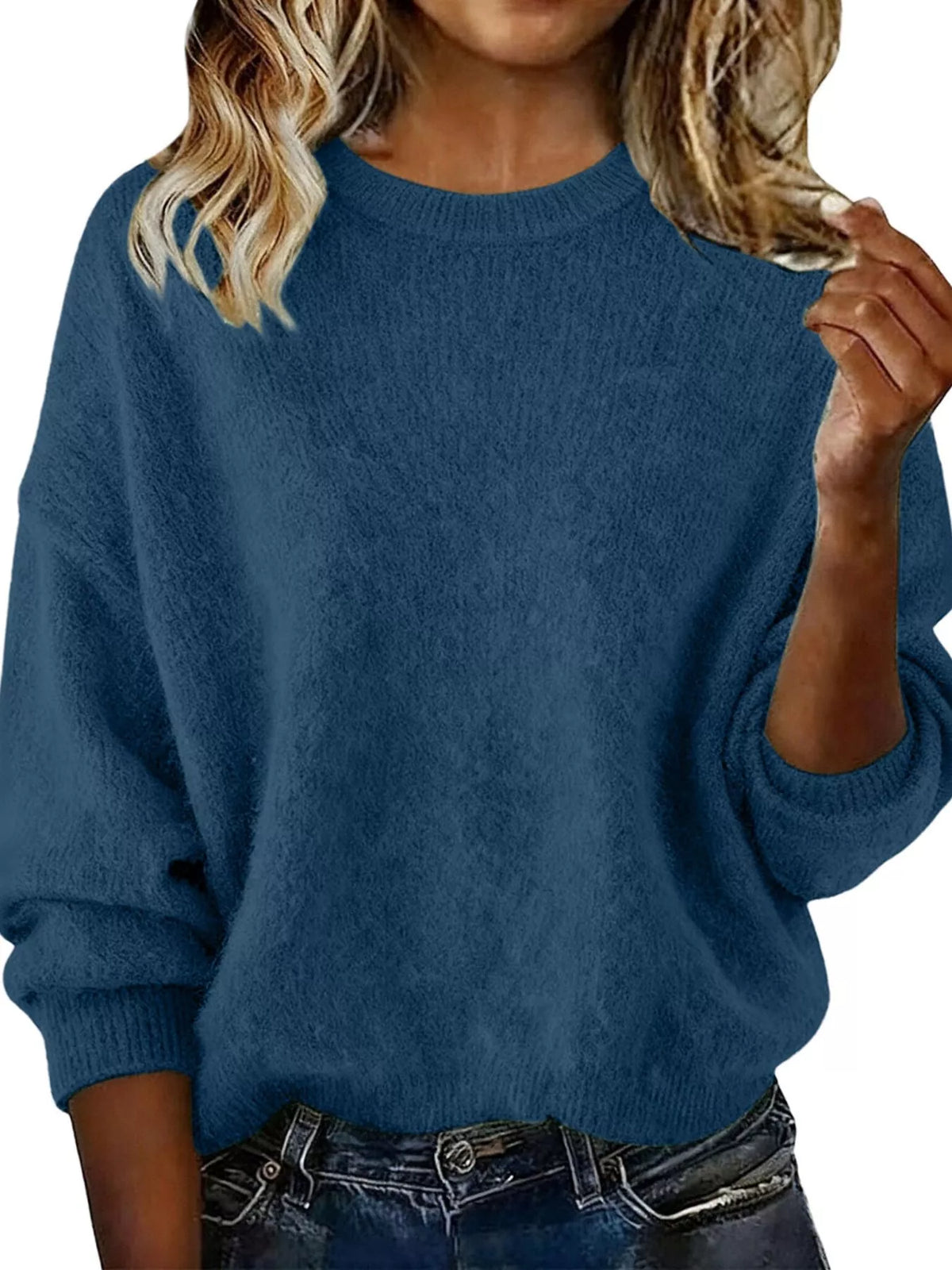 Full Size Round Neck Dropped Shoulder Sweater Plus Size