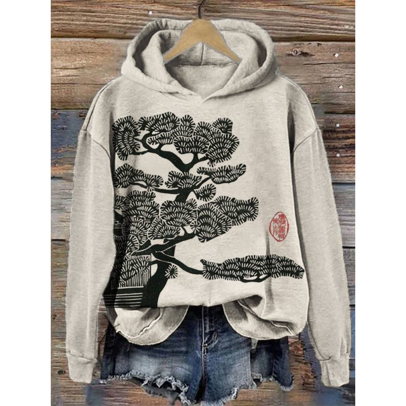 Sudadera con capucha y estampado de manga larga para mujer