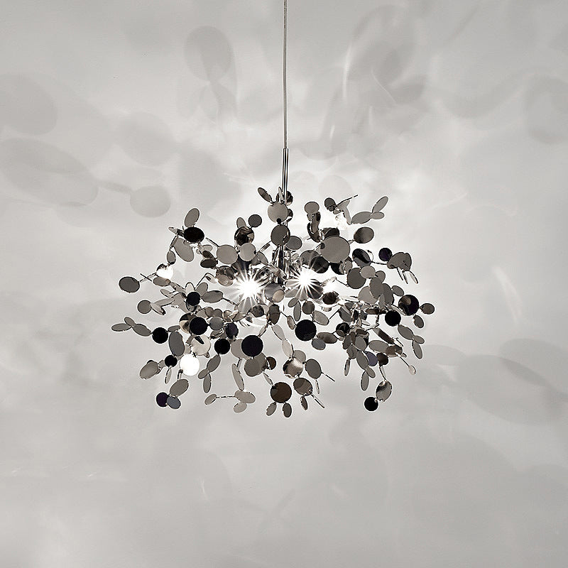 Nordic Minimalist Living Room Window Bar Tree Leaf Stainless Steel Chandelier