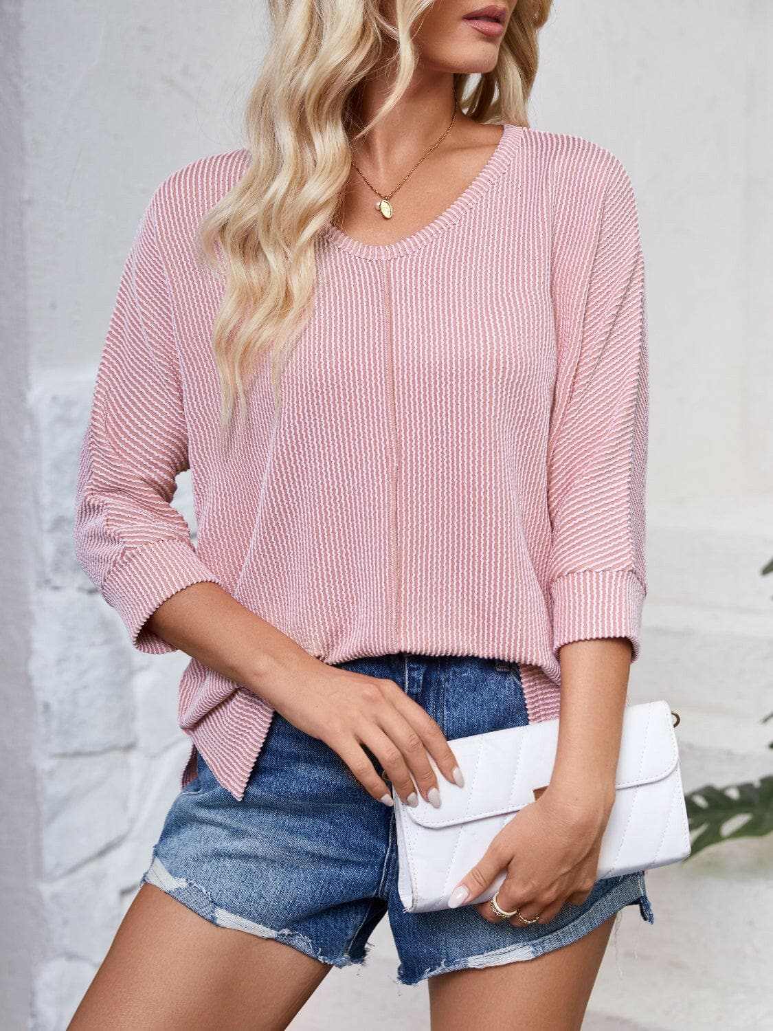 T-Shirts Trendsi just arrived - Textured 3/4 sleeve blouse