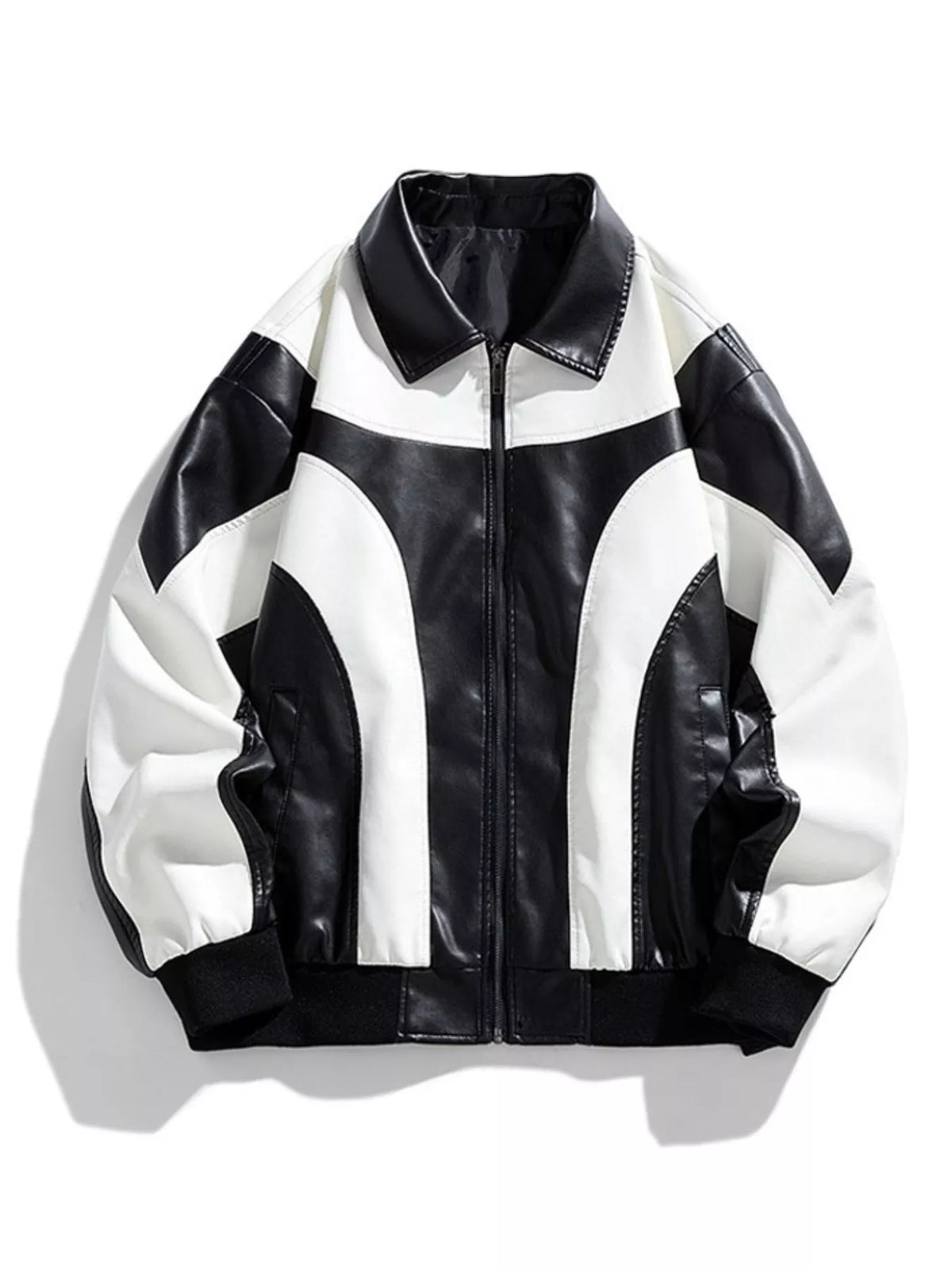 Men's Two-Tone Retro Style Faux Leather Jacket