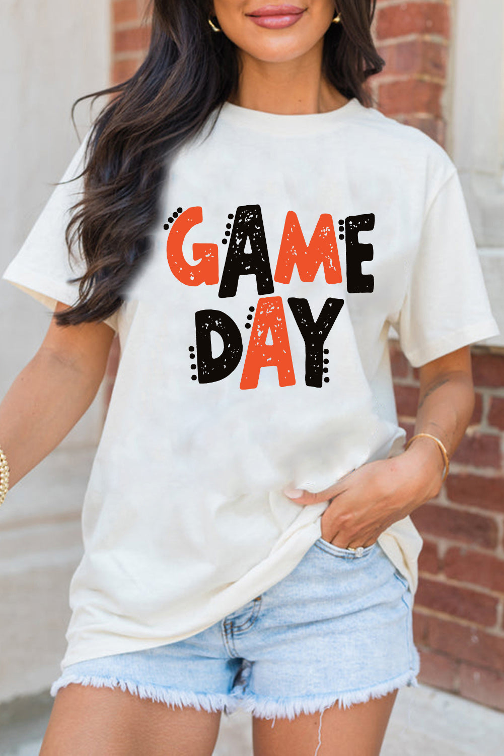 Camiseta informal blanca con letras divertidas GAME DAY