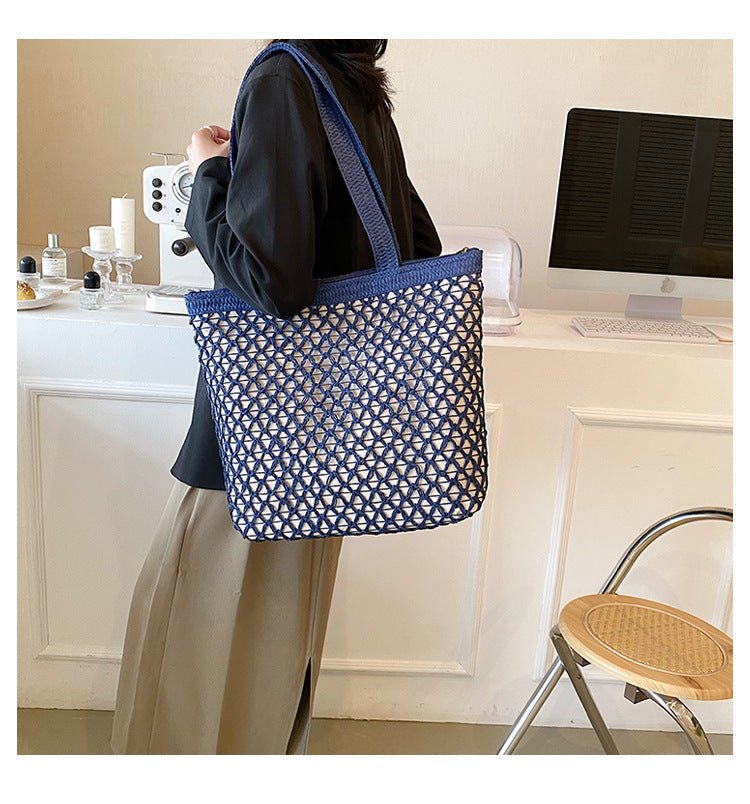 Hollow Out Paper Rope Woven Shoulder Bag