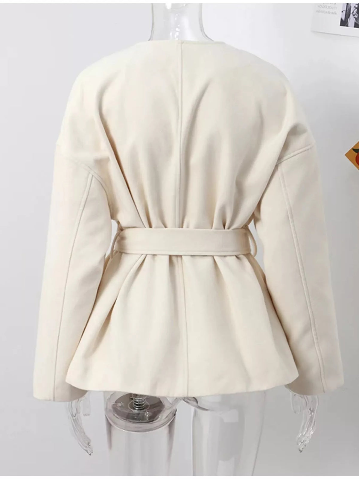 Surplice Tie Waist Dropped Shoulder Outerwear