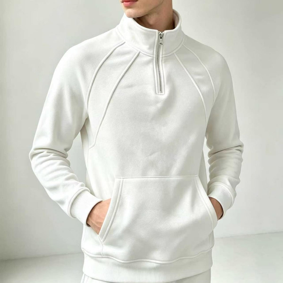 Mens Casual Zippered Fleece Pullover Sweatshirt