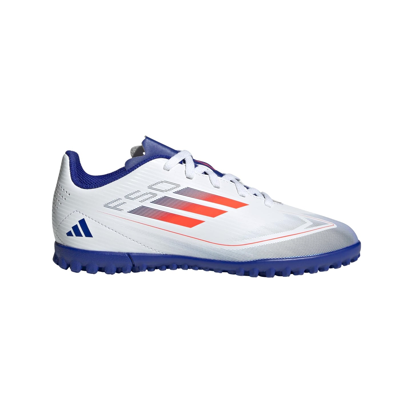adidas F50 Club Turf J (Little Big Kid) Sneaker White/Solar Red/Lucid Blue 5 US Unisex